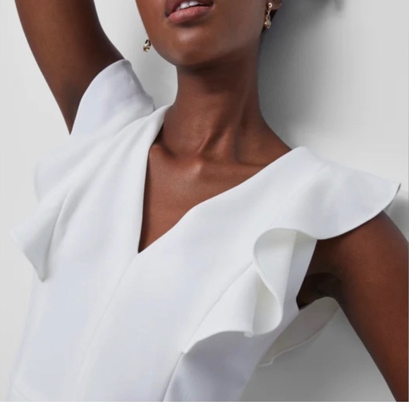 French Connection Whisper Ruffle Mini Dress white graduation dress vneck ruffles - Picture 3 of 16